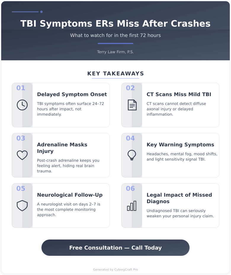 TBI After a Car Accident: The Symptoms Most ERs Miss in the First 72 Hours
